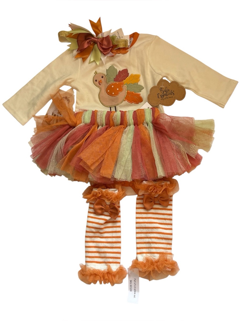 Baby Essentials 1st Thanksgiving Outfit 4 Piece Bodysuit Tutu 0-3 Months NWT